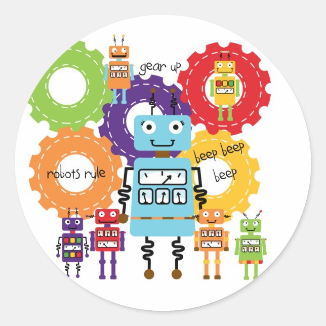 Robots Rule Classic Round Sticker (Front)