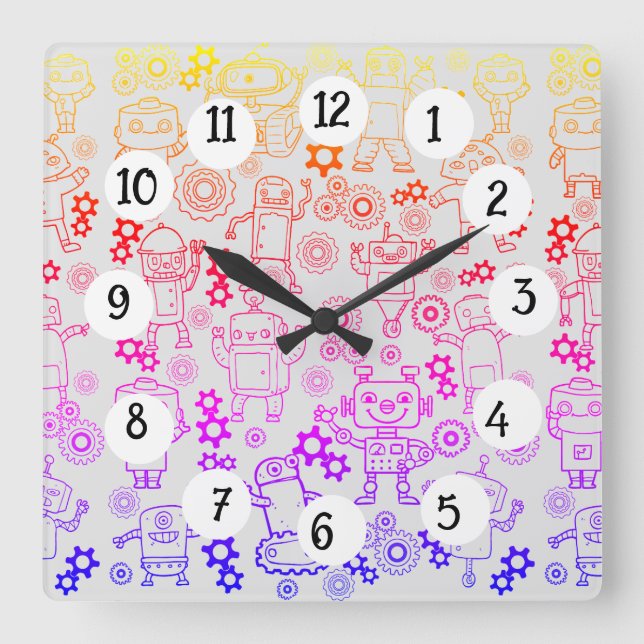 ROBOTS SQUARE WALL CLOCK (Front)