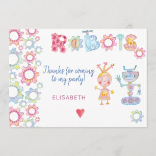 Robots themed birthday kids party cute thank you