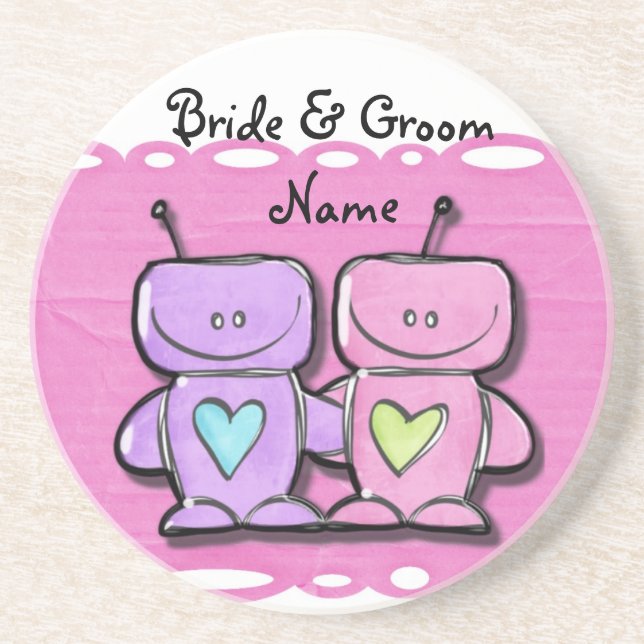 Robots Wedding Party Coasters Wedding Reception (Front)