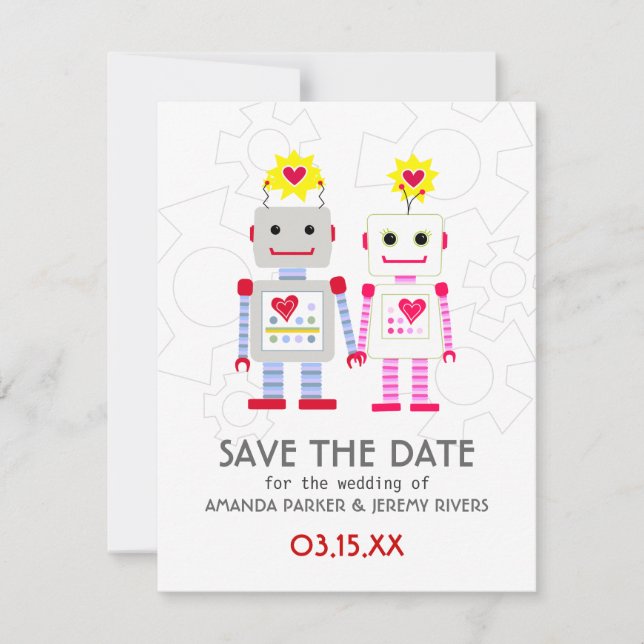 Robots Wedding Save The Date Card (Front)