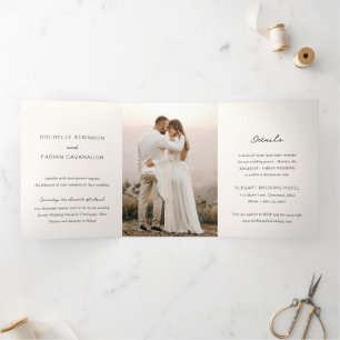Rochelle Cream Modern Contemporary Elegant Wedding Tri-Fold Invitation