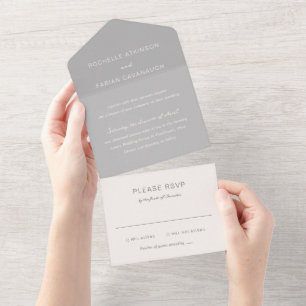 Rochelle Grey Modern Contemporary Elegant Wedding All In One Invitation