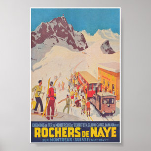 Rochers de Naye Switzerland Vintage Ski Travel Poster
