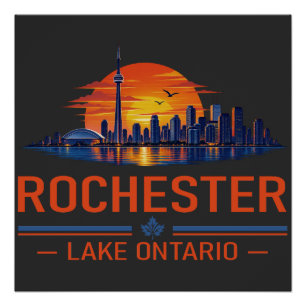 Rochester Lake Ontario Sunset Skyline Art Poster