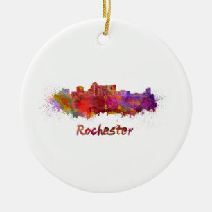 Rochester MN skyline in watercolor Ceramic Tree Decoration