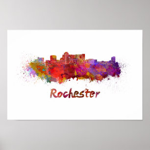 Rochester MN skyline in watercolor Poster