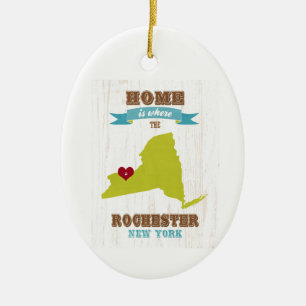 Rochester, New York Map – Home Is Where The Heart Ceramic Tree Decoration