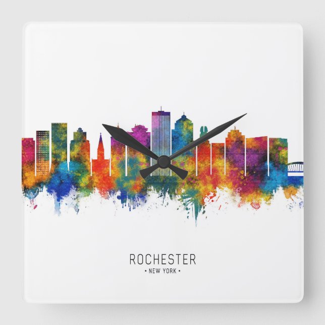 Rochester New York Skyline Square Wall Clock (Front)