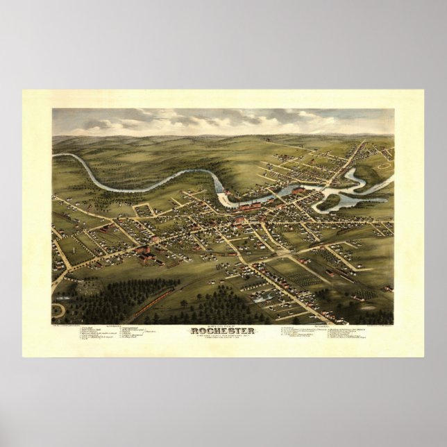 Rochester NH 19th Century Birdseye View Poster (Front)