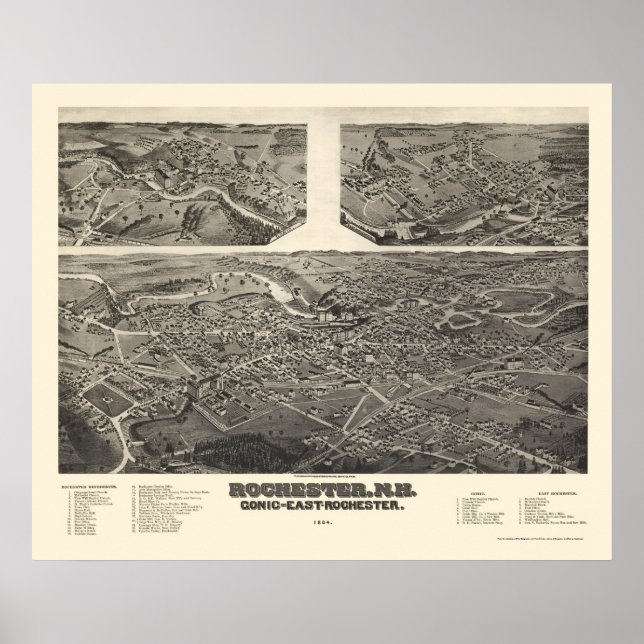 Rochester, NH Panoramic Map - 1884 Poster (Front)