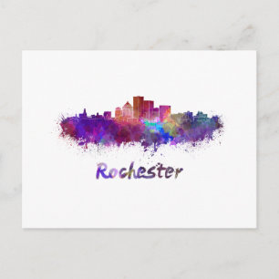 Rochester skyline in watercolor postcard