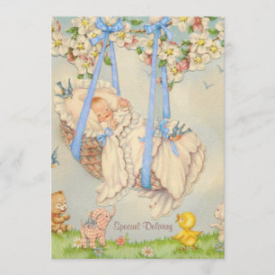 Rock-a-bye Baby Blue Birth Announcement