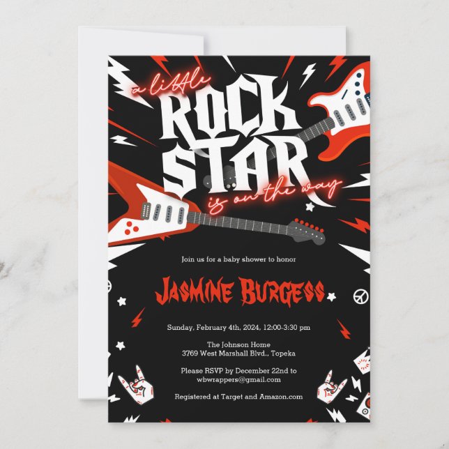 Rock a Bye Baby Shower Invitation, Guitar Invite (Front)