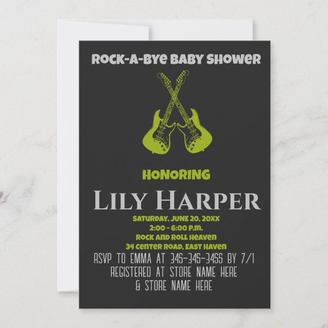 Rock a Bye Guitar Rock Star Baby Shower Invitation (Front)