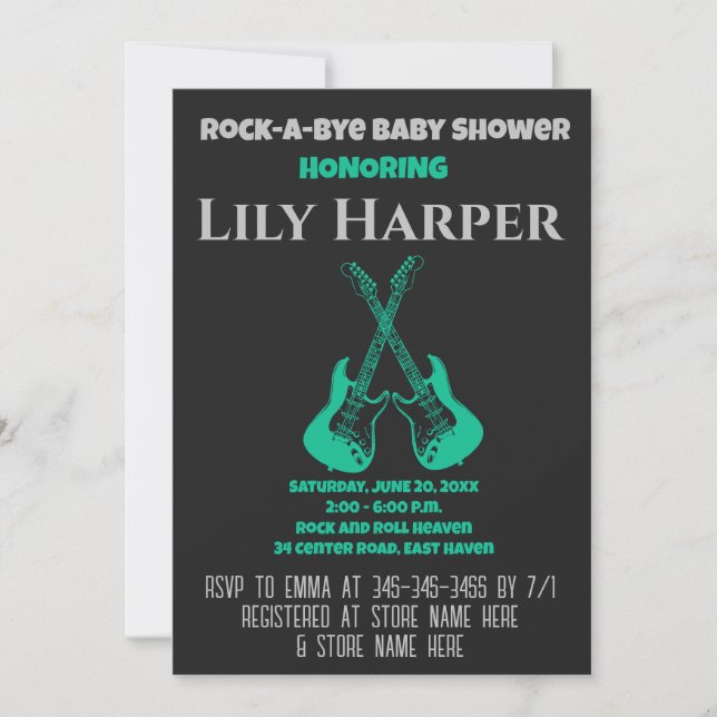 Rock a Bye Guitar Rock Star Baby Shower Invitation (Front)
