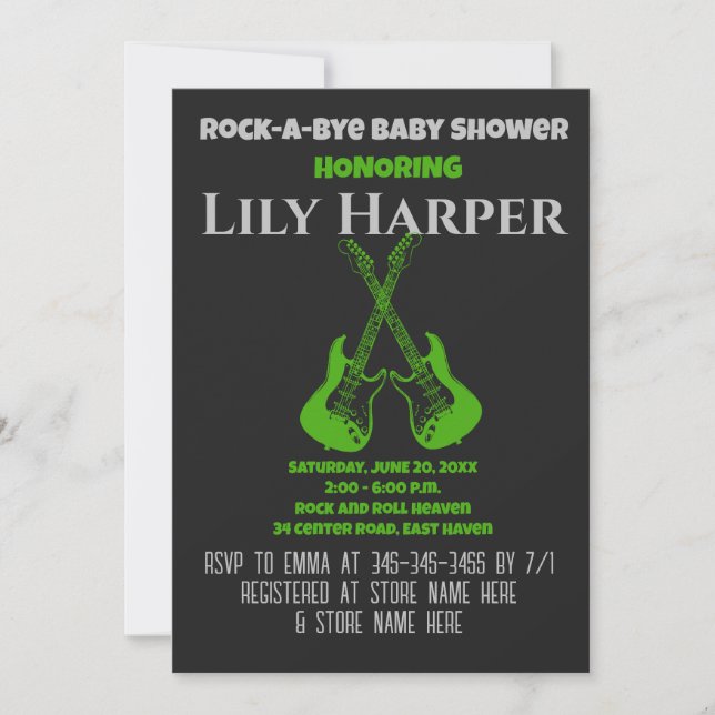 Rock a Bye Guitar Rock Star Baby Shower Invitation (Front)