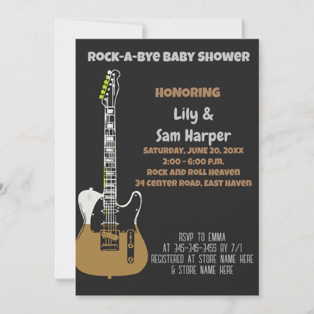 Rock a Bye Guitar Rock Star Baby Shower Invitation (Front)