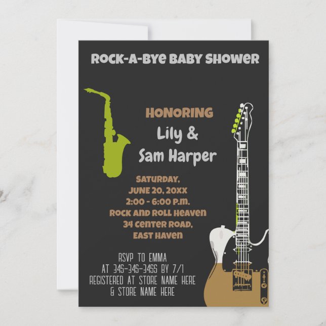 Rock a Bye Guitar Rock Star Baby Shower Invitation (Front)