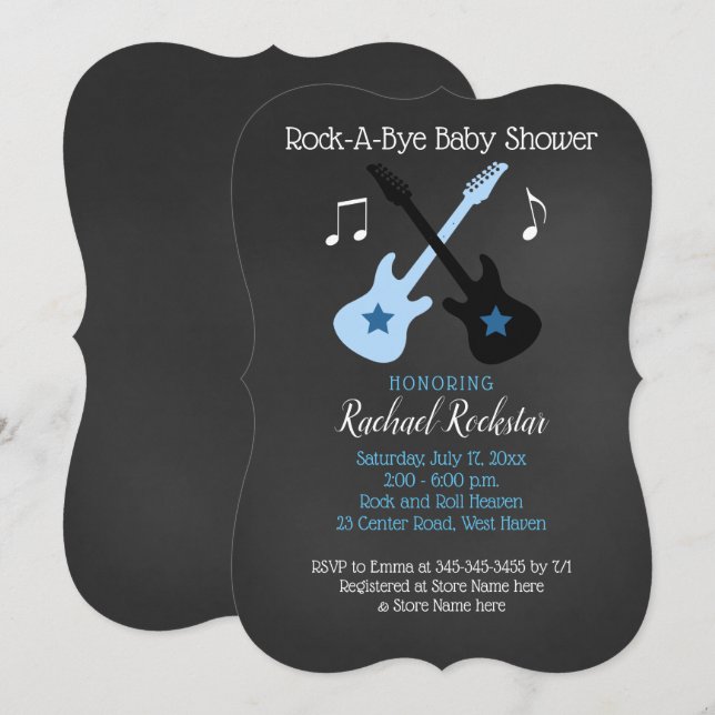 Rock a Bye Guitar Rock Star Baby Shower Invitation (Front/Back)