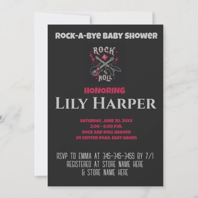 Rock a Bye Guitar Rock Star Baby Shower Invitation (Front)