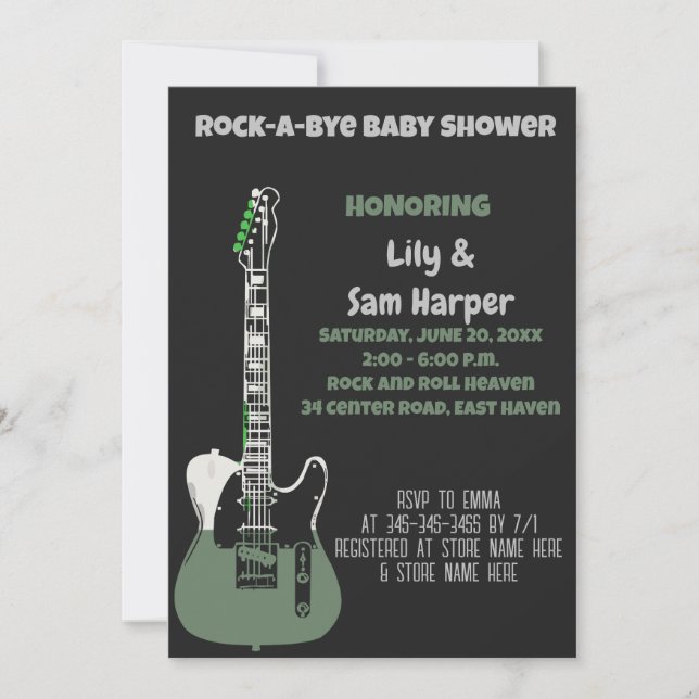 Rock a Bye Guitar Rock Star Baby Shower Invitation (Front)