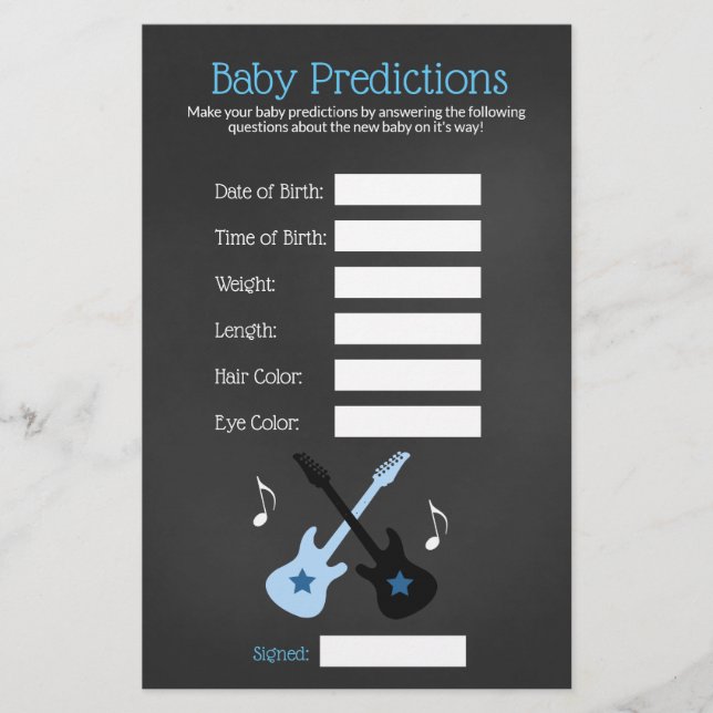 Rock a bye Rockstar Baby Shower Predictions Game (Front)