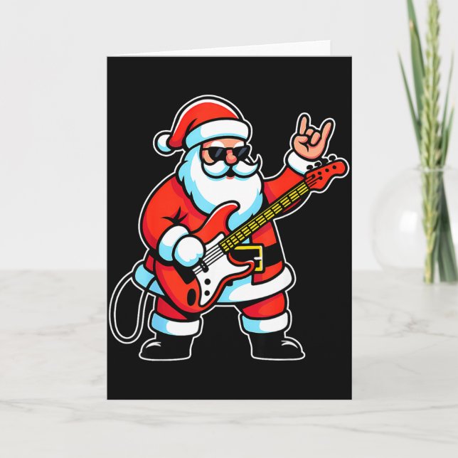 Rock &amp; Roll Christmas Santa Claus Guitar Playe Card (Front)