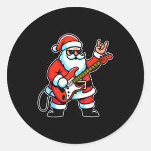 Rock & Roll Christmas Santa Claus Guitar Playe Classic Round Sticker
