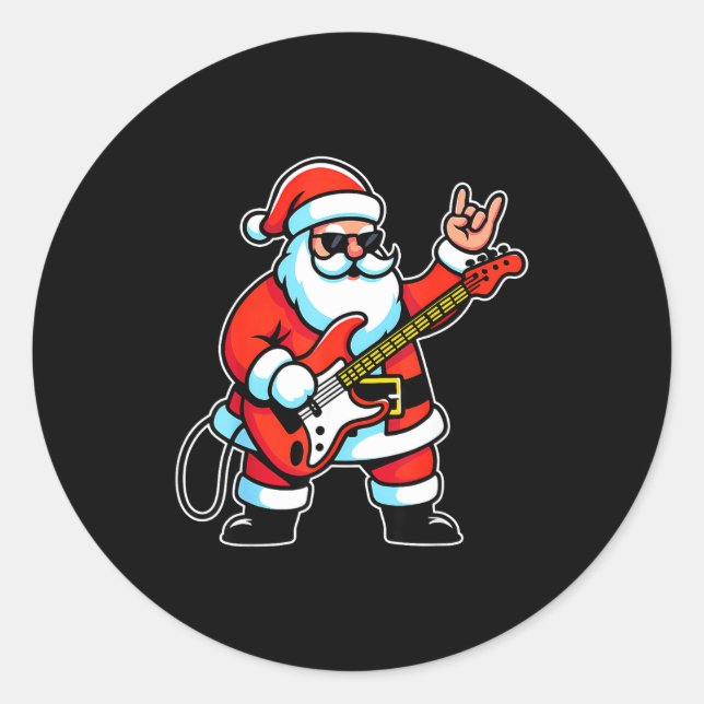 Rock &amp; Roll Christmas Santa Claus Guitar Playe Classic Round Sticker (Front)
