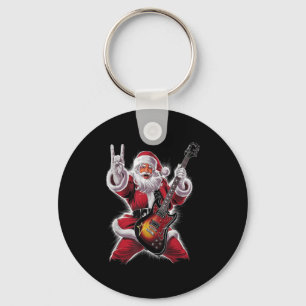 Rock &amp; Roll Christmas Santa Claus Guitar Playe Key Ring