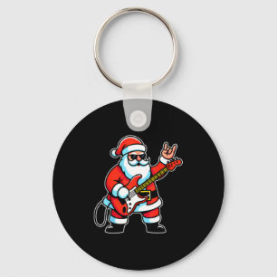 Rock & Roll Christmas Santa Claus Guitar Playe Key Ring
