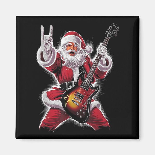 Rock &amp; Roll Christmas Santa Claus Guitar Playe Magnet (Front)