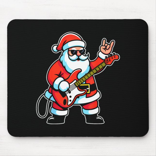 Rock &amp; Roll Christmas Santa Claus Guitar Playe Mouse Mat (Front)