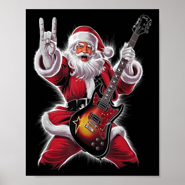Rock &amp; Roll Christmas Santa Claus Guitar Playe Poster (Front)