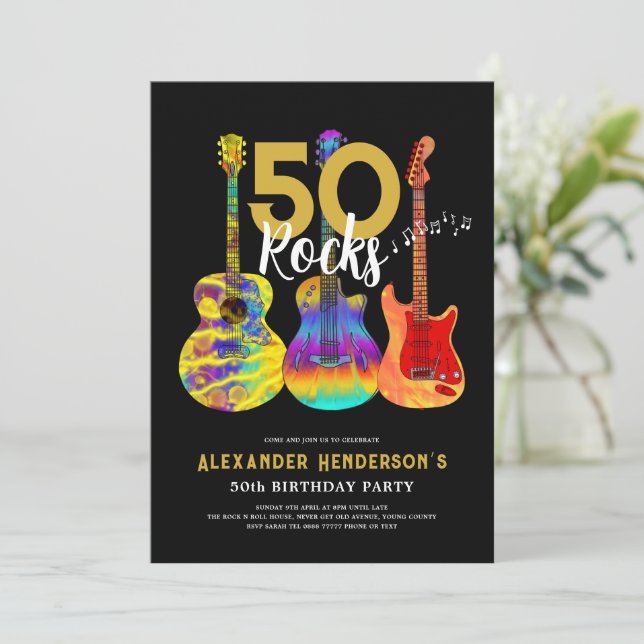 Rock and Roll 50th Birthday Invitation (Standing Front)