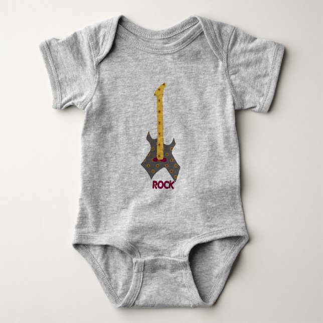 Rock and Roll  Baby Calico Pattern Guitar Bodysuit (Front)