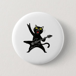 Rock And Roll Black Cat Playing Guitar _1 6 Cm Round Badge