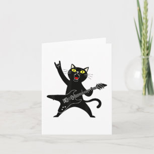 Rock And Roll Black Cat Playing Guitar _1  Card
