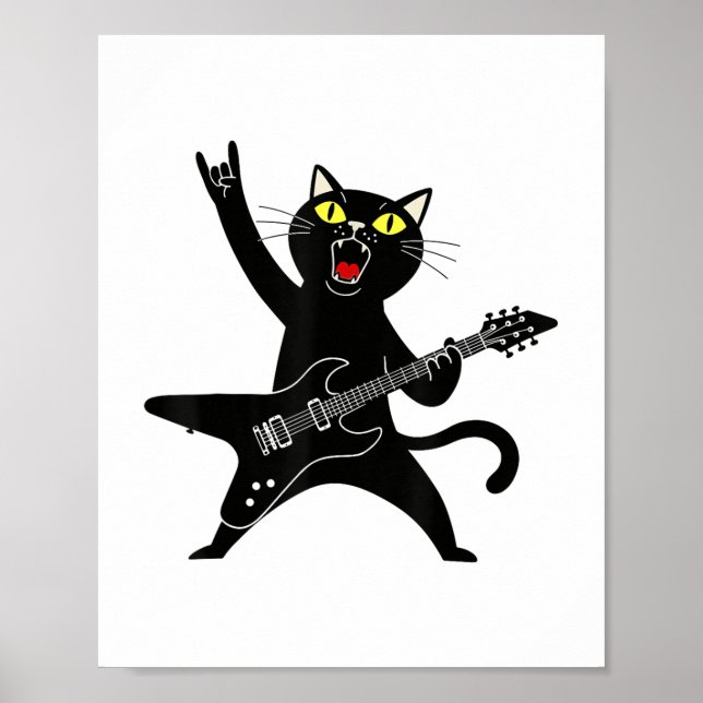 Rock And Roll Black Cat Playing Guitar _1  Poster (Front)