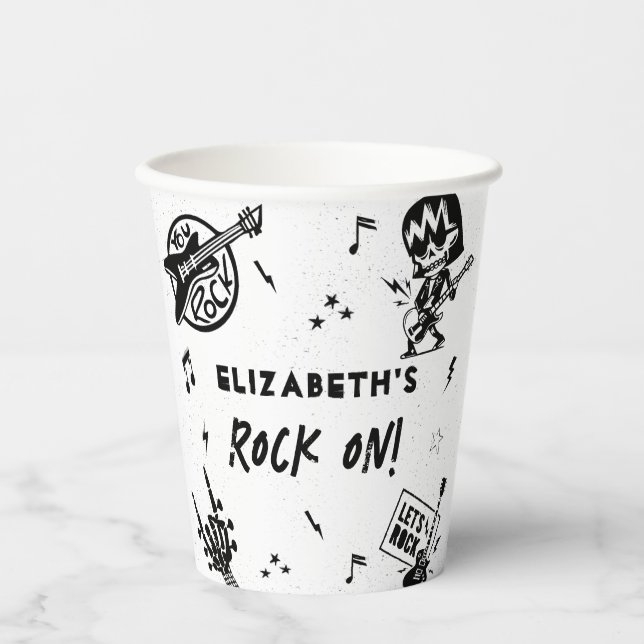 Rock and Roll Black & White Birthday Party Paper Cups (Front)
