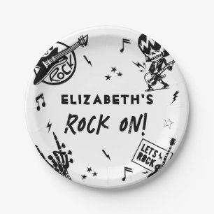 Rock and Roll Black & White Birthday Party Paper Plate