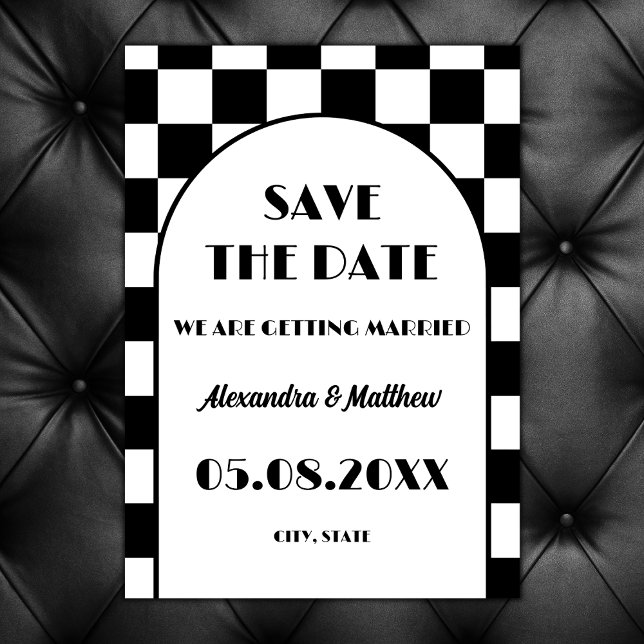 Rock and Roll Black White Retro 50s Save The Date (retro rock and roll save the date black and white grid rock black wedding vintage)