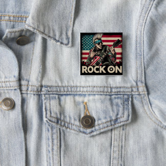 rock and roll buton 15 cm square badge