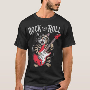 Rock And Roll Cat Playing Guitar Rock Star For Men T-Shirt