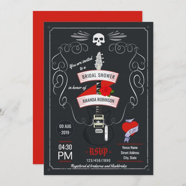Rock and Roll Chalkboard Bridal Shower Invitation (Front/Back)