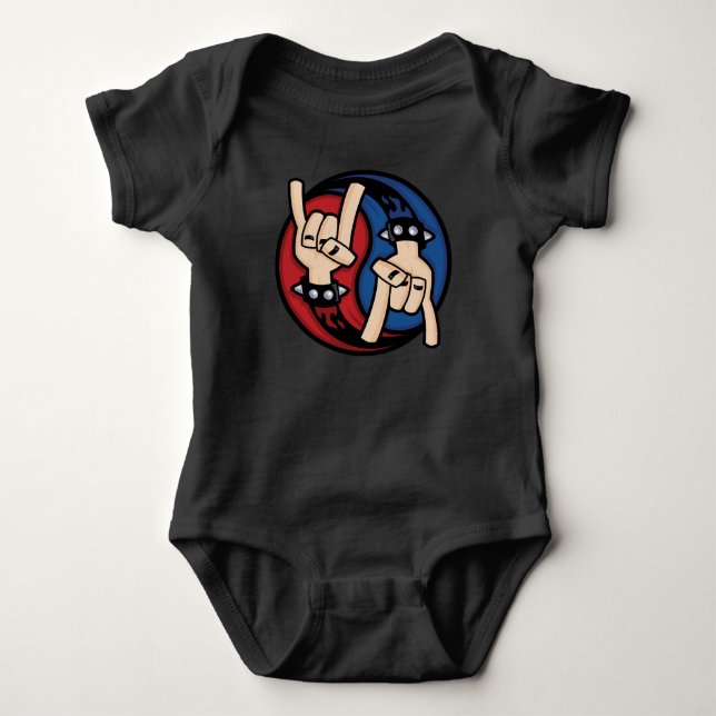 Rock and Roll Devil Horns Yin Yang Baby Bodysuit (Front)