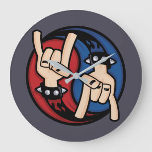 Rock and Roll Devil Horns Yin Yang Large Clock