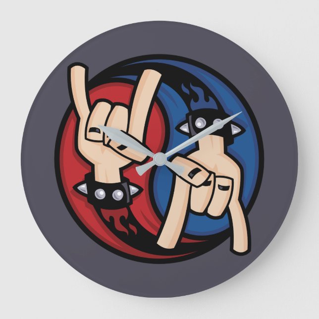Rock and Roll Devil Horns Yin Yang Large Clock (Front)