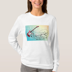 Rock and Roll Electric Guitar Swirling Music Notes T-Shirt